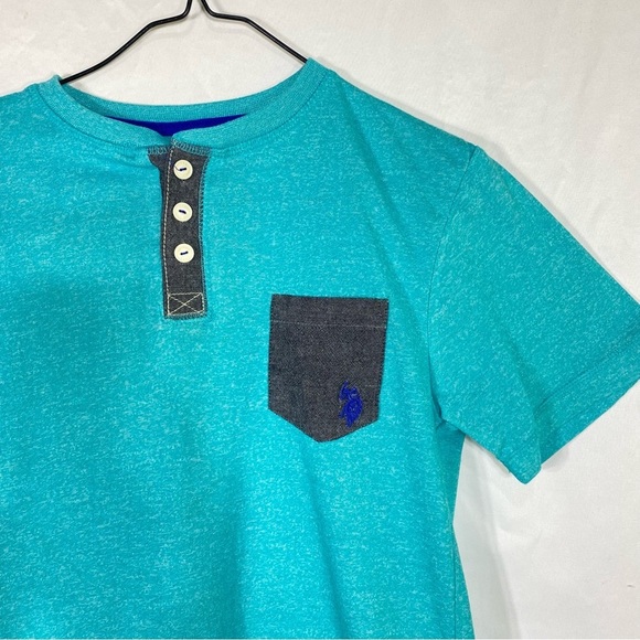 U.S. Polo Assn. Boys Turquoise Pocket Front Henley Tee - Picture 2 of 6